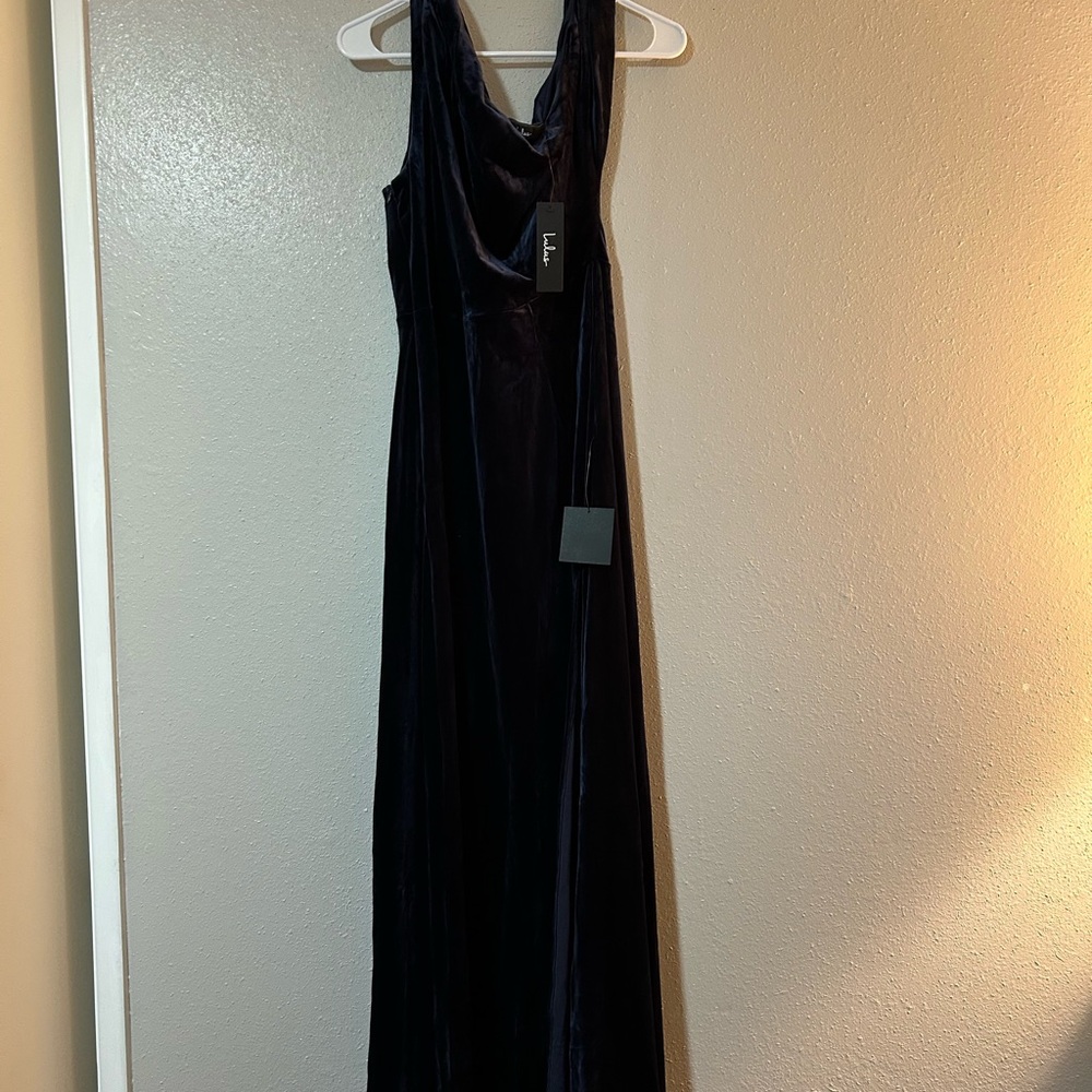 Lulu's Blue Maxi Gown with Cowl Neck and Sleeveless Design for Cocktail